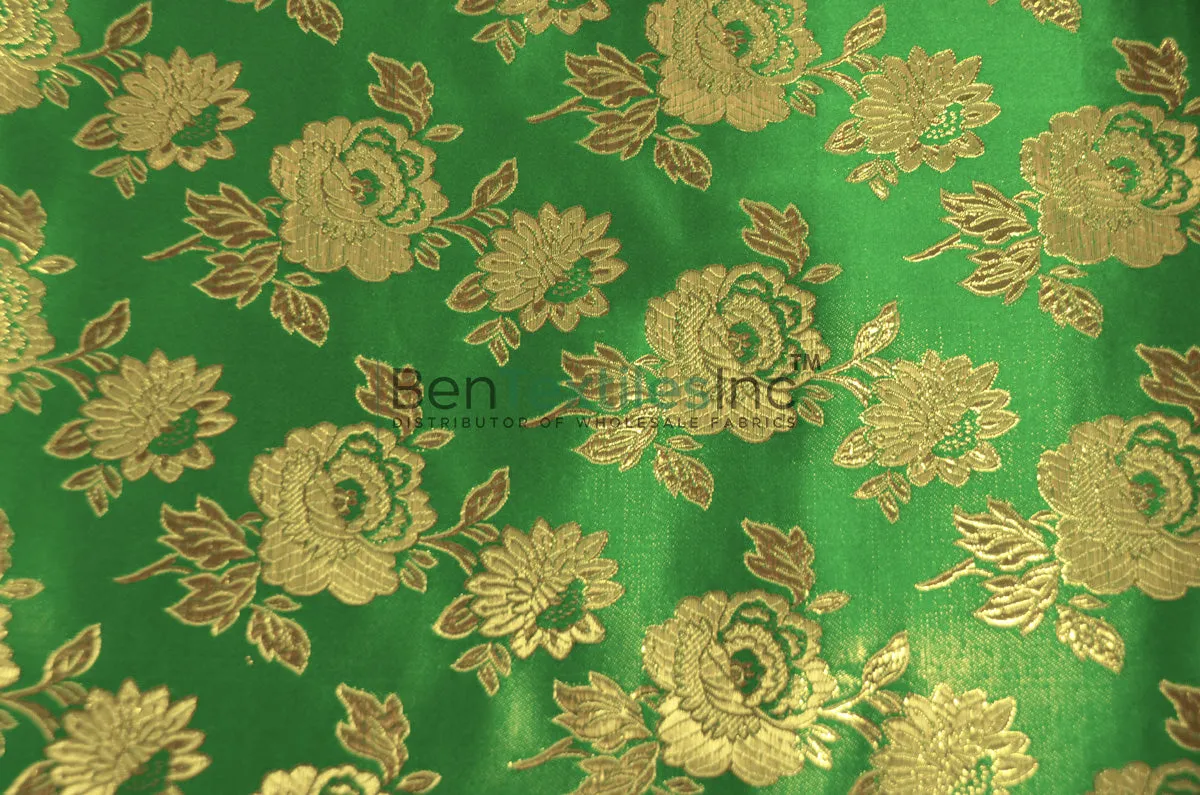 Oriental Metallic Flower Brocade | Metallic Satin Brocade B88 | 58 Inch Wide | Luxurious Chinese Fabric