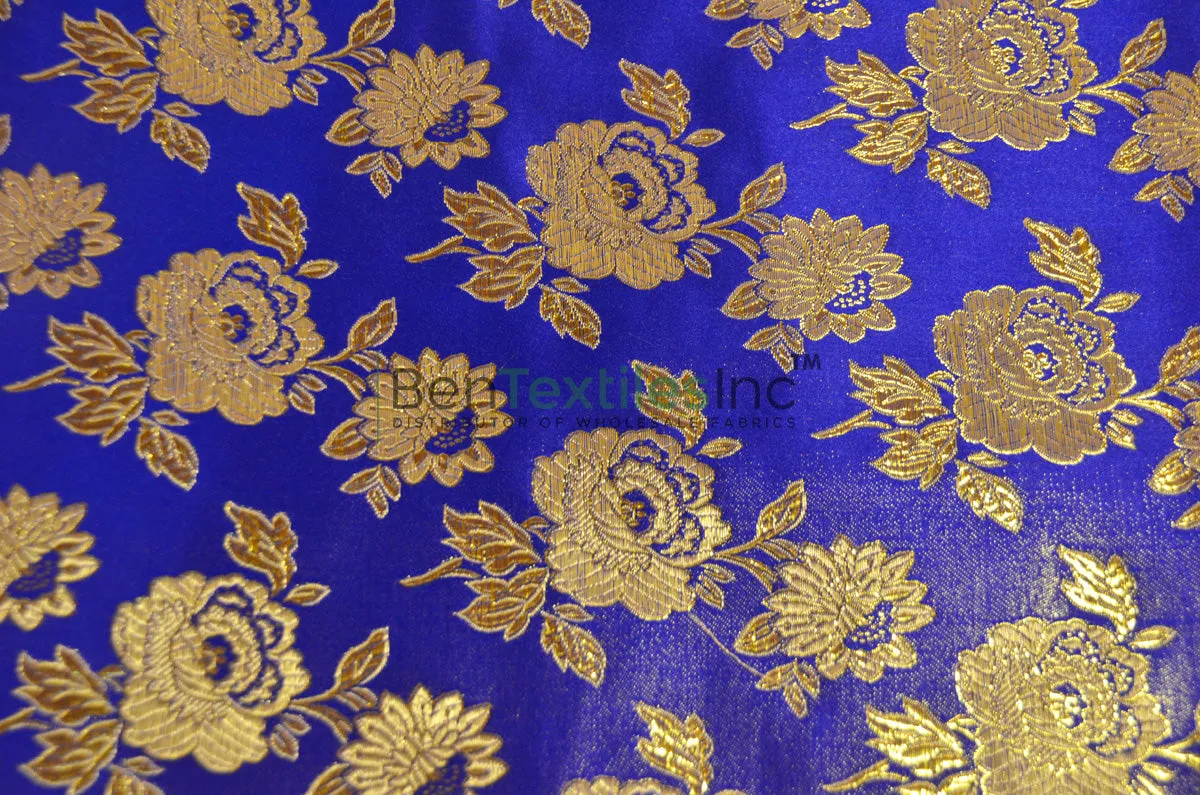 Oriental Metallic Flower Brocade | Metallic Satin Brocade B88 | 58 Inch Wide | Luxurious Chinese Fabric