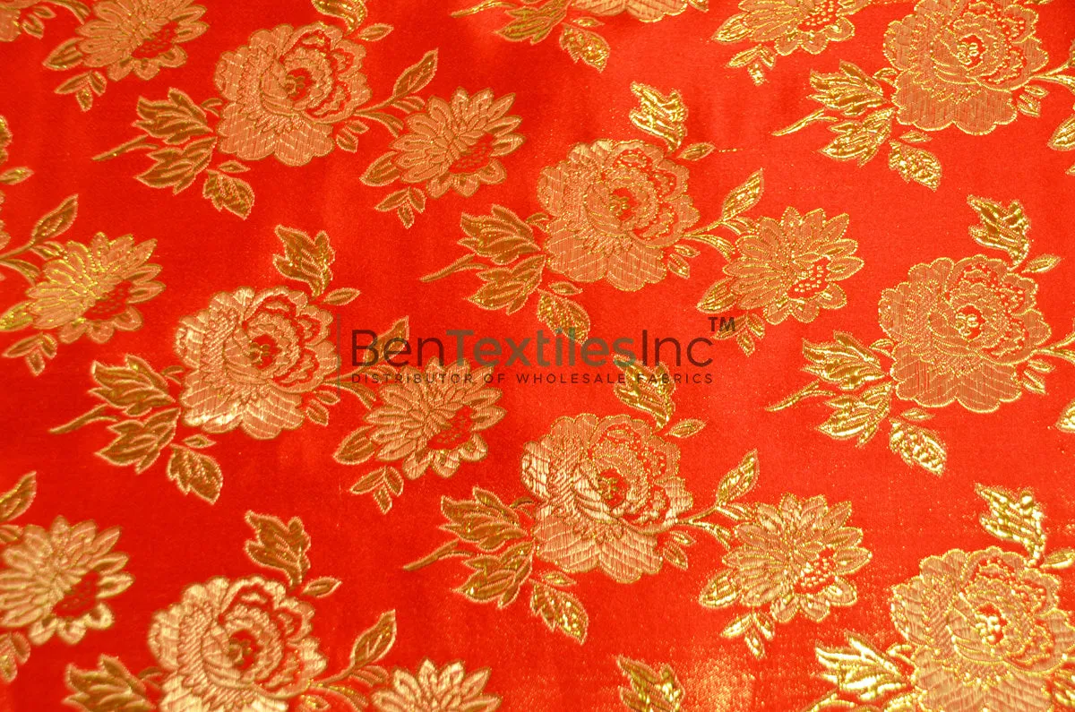 Oriental Metallic Flower Brocade | Metallic Satin Brocade B88 | 58 Inch Wide | Luxurious Chinese Fabric