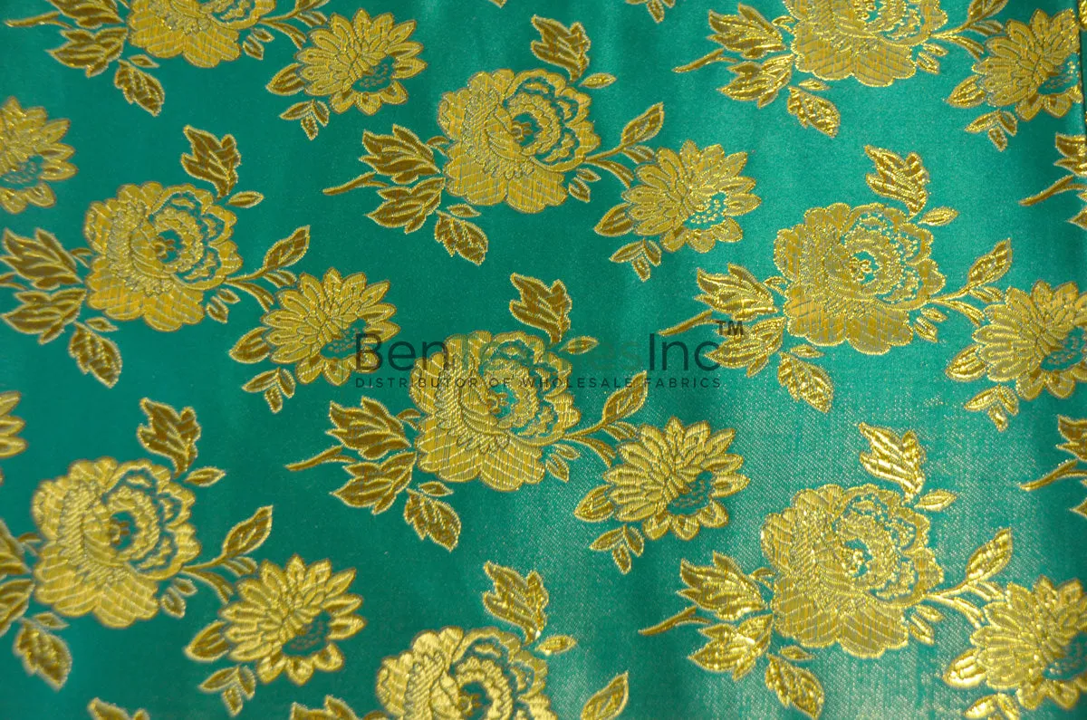 Oriental Metallic Flower Brocade | Metallic Satin Brocade B88 | 58 Inch Wide | Luxurious Chinese Fabric