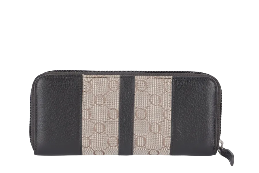OROTON ZIP LONG WALLET BROWN CANVAS SILVER HARDWARE WITH BOX