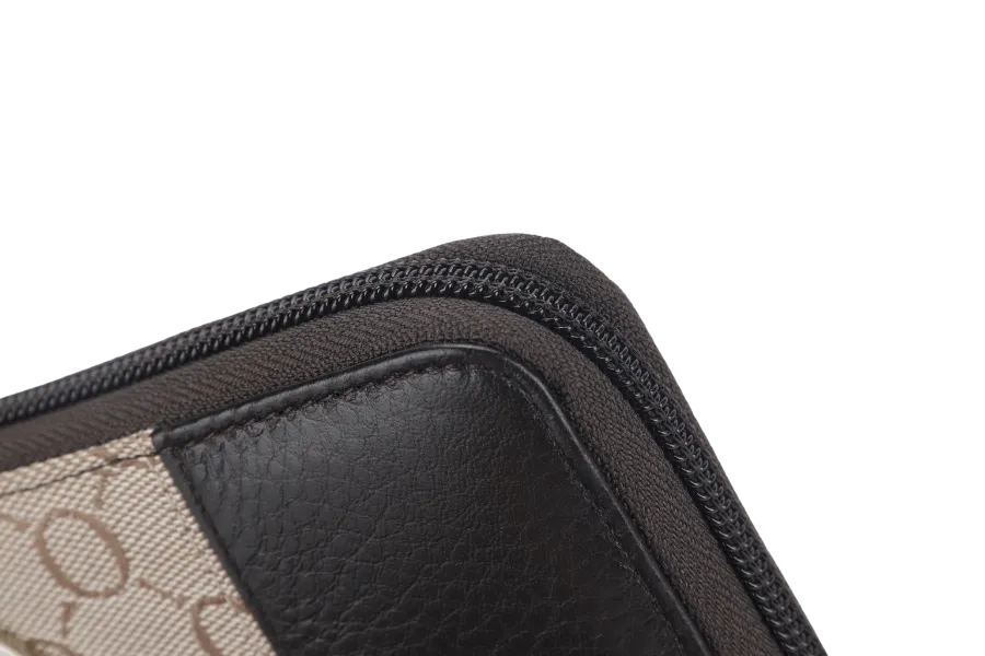 OROTON ZIP LONG WALLET BROWN CANVAS SILVER HARDWARE WITH BOX
