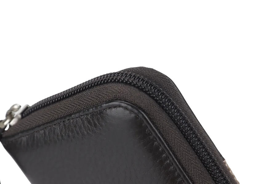 OROTON ZIP LONG WALLET BROWN CANVAS SILVER HARDWARE WITH BOX