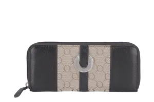 OROTON ZIP LONG WALLET BROWN CANVAS SILVER HARDWARE WITH BOX
