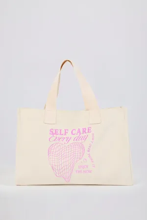 Oversized Canvas Tote Bag in Eggshell