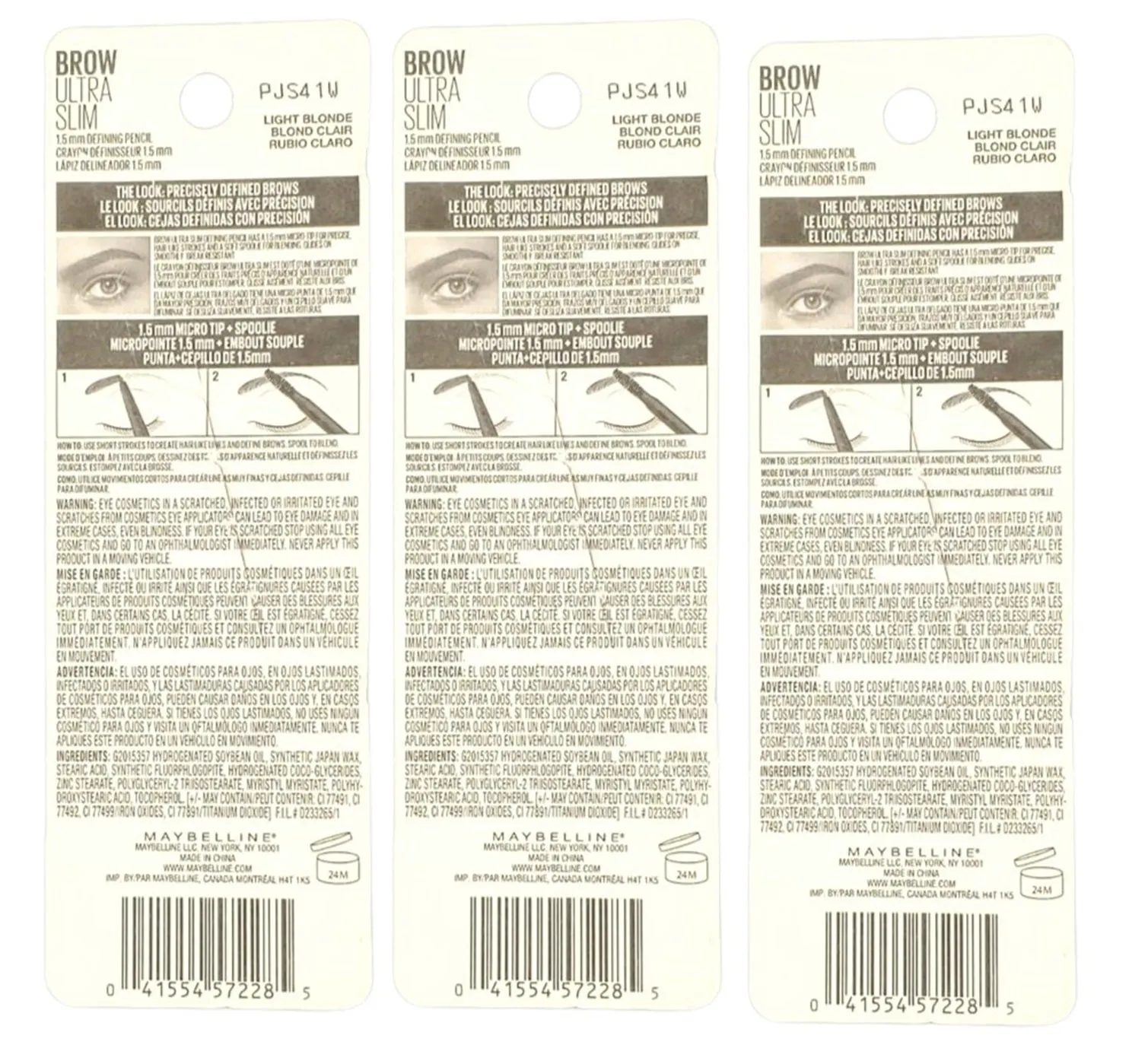 Pack of 3 Maybelline New York Brow Ultra Slim Pencil, Light Blonde 248
