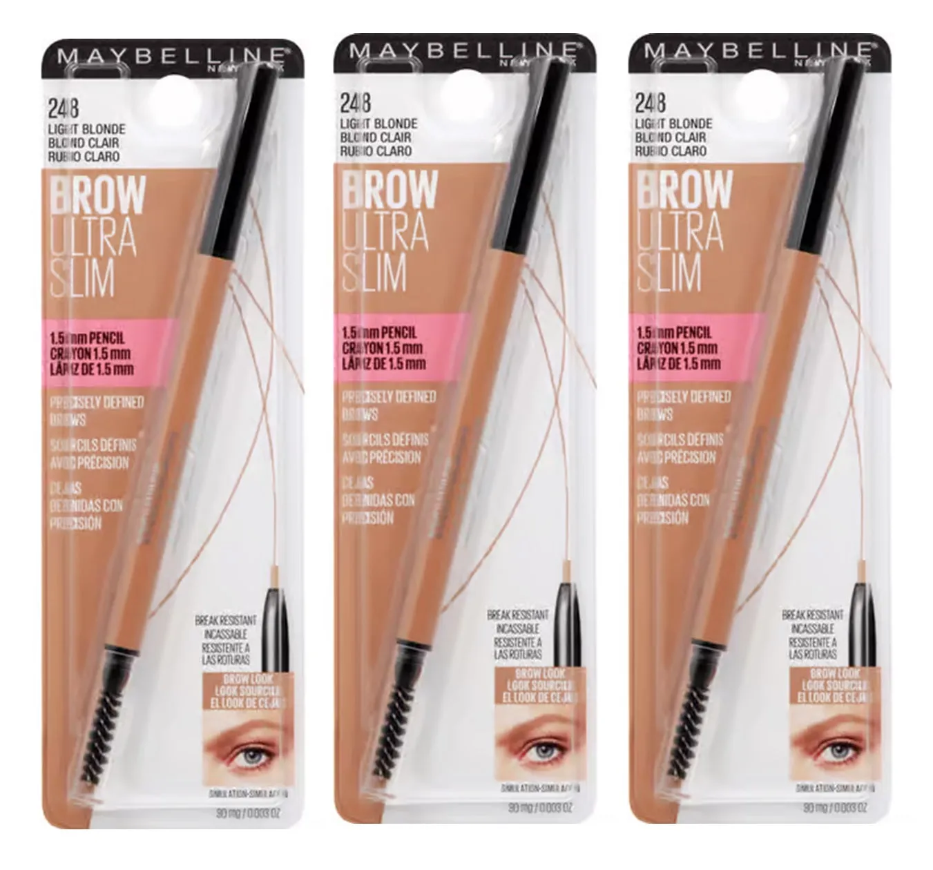 Pack of 3 Maybelline New York Brow Ultra Slim Pencil, Light Blonde 248