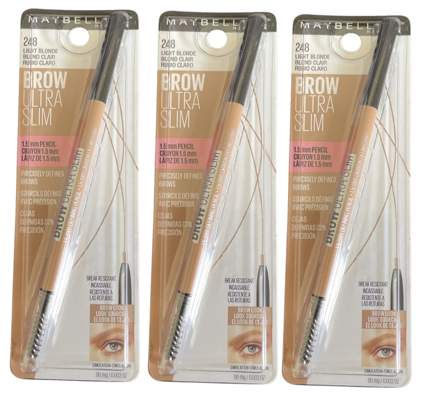 Pack of 3 Maybelline New York Brow Ultra Slim Pencil, Light Blonde 248