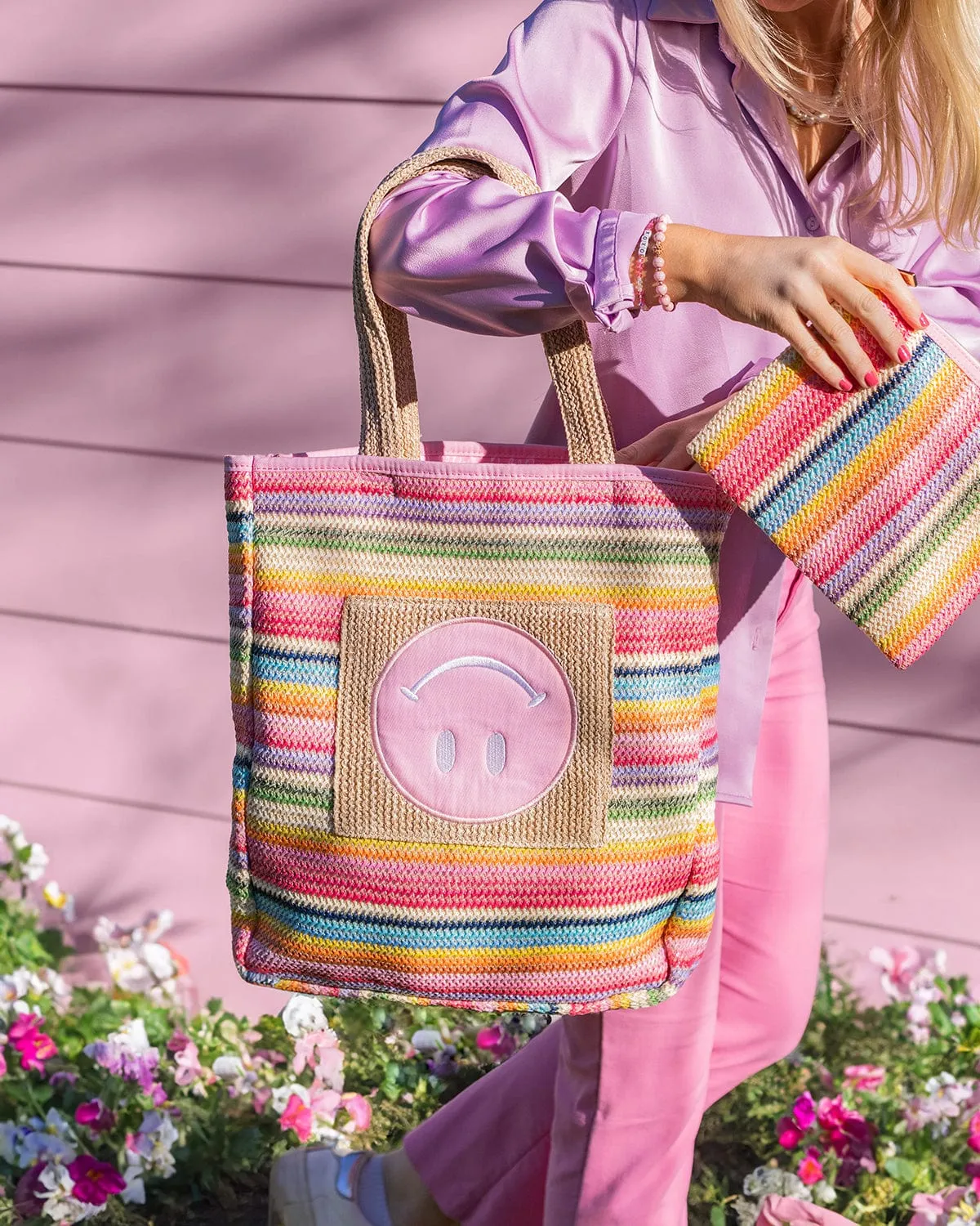 Packed Party Bring on The Fun Woven Rainbow Tote Bag