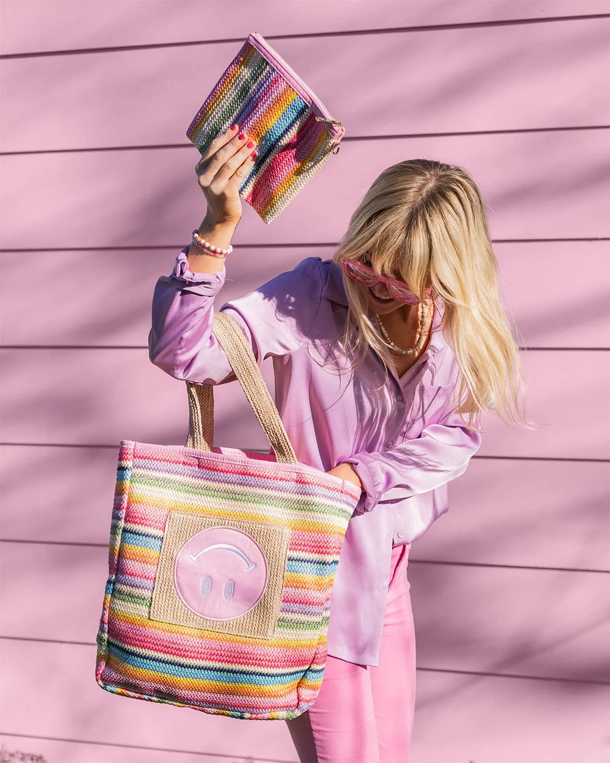 Packed Party Bring on The Fun Woven Rainbow Tote Bag