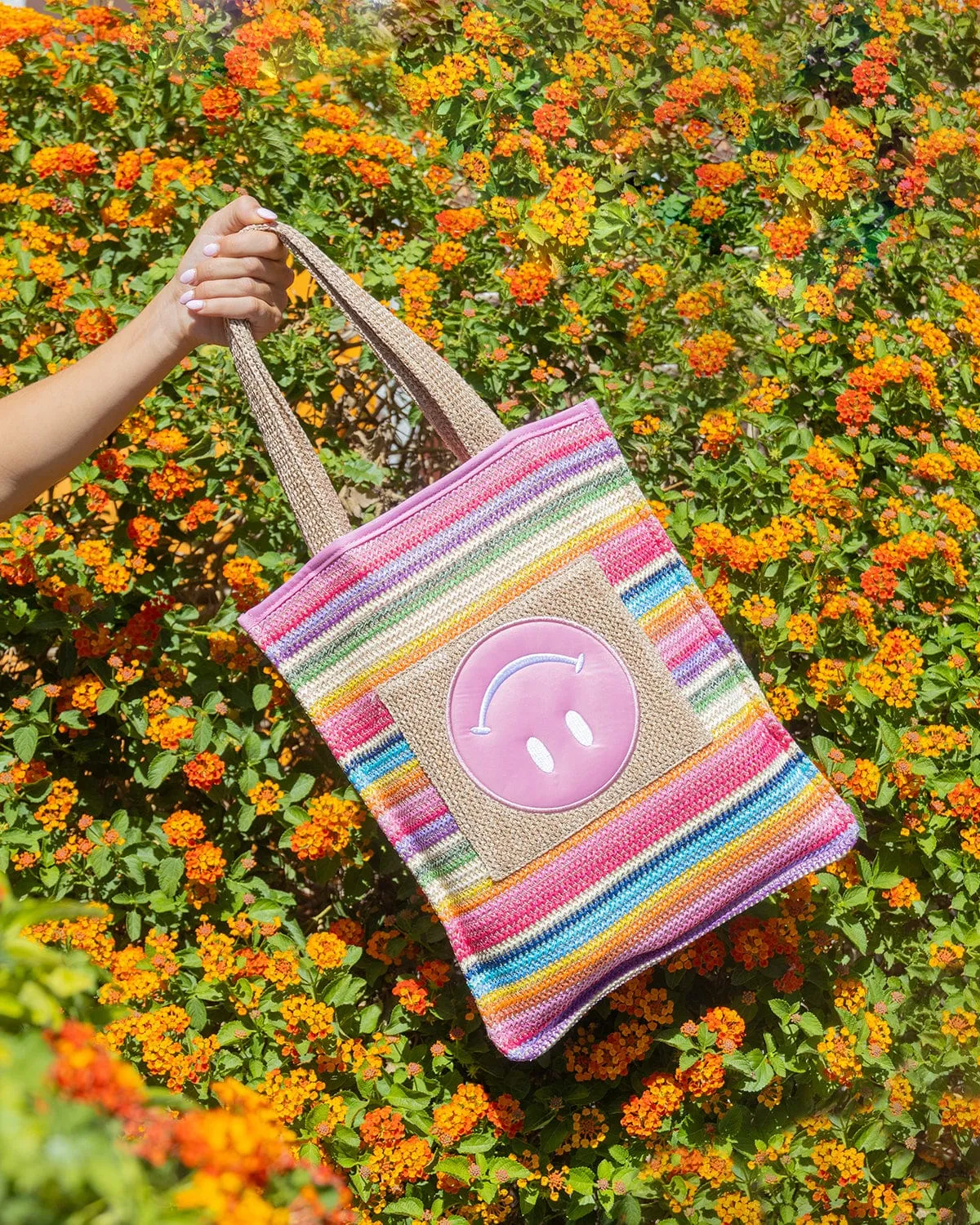 Packed Party Bring on The Fun Woven Rainbow Tote Bag