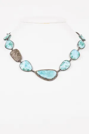 Pave Diamond, Larimar Necklace