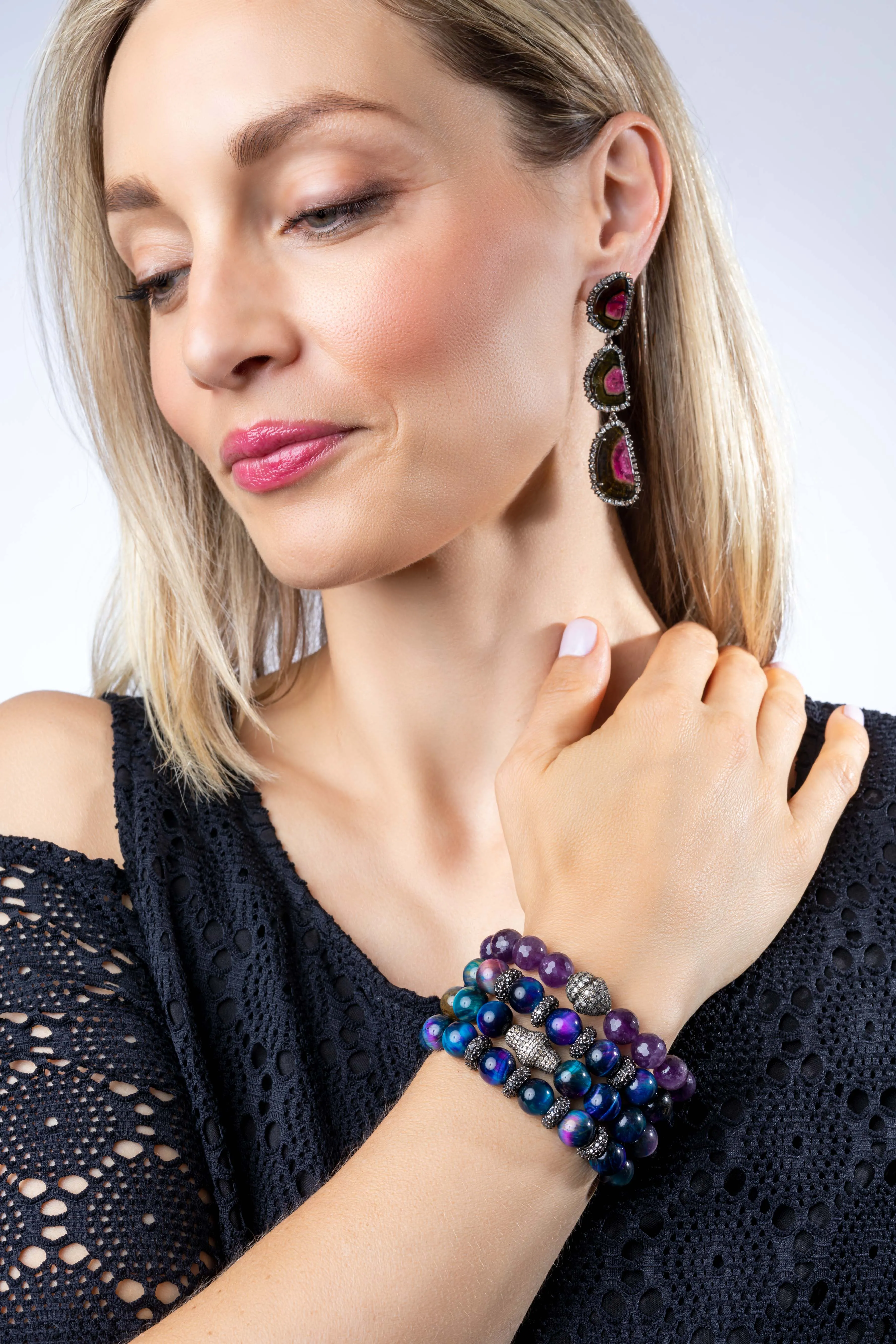 Pave Diamond, Multi Colored Tigers Eye