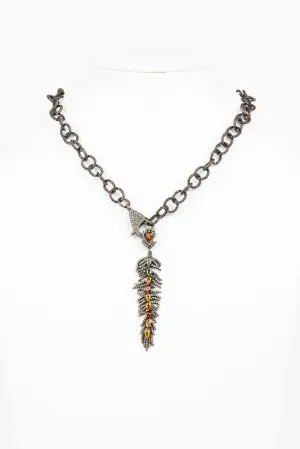 Pave Diamond , Sapphire Feather Necklace