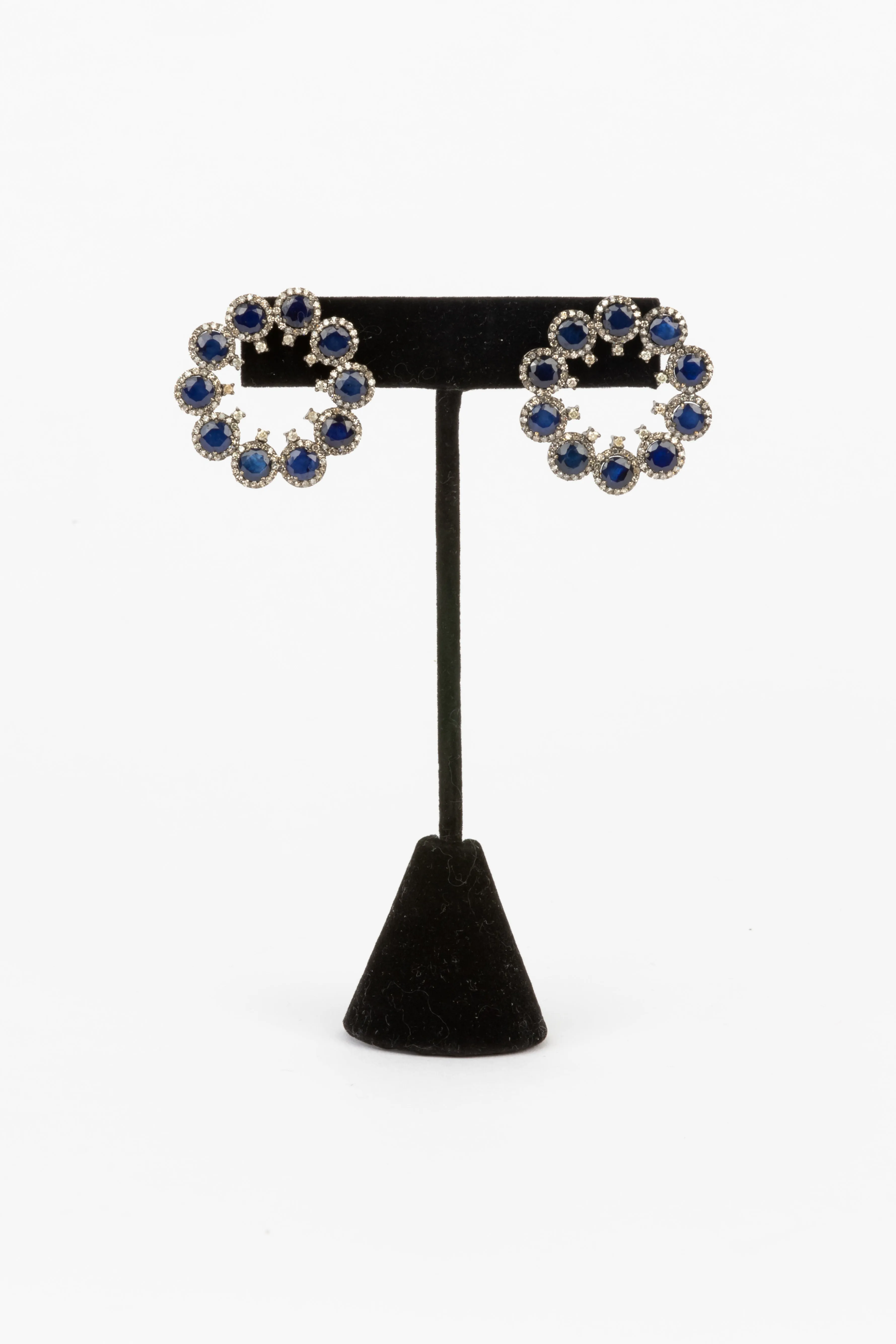 Pave Diamond, Sapphire Stud Earrings