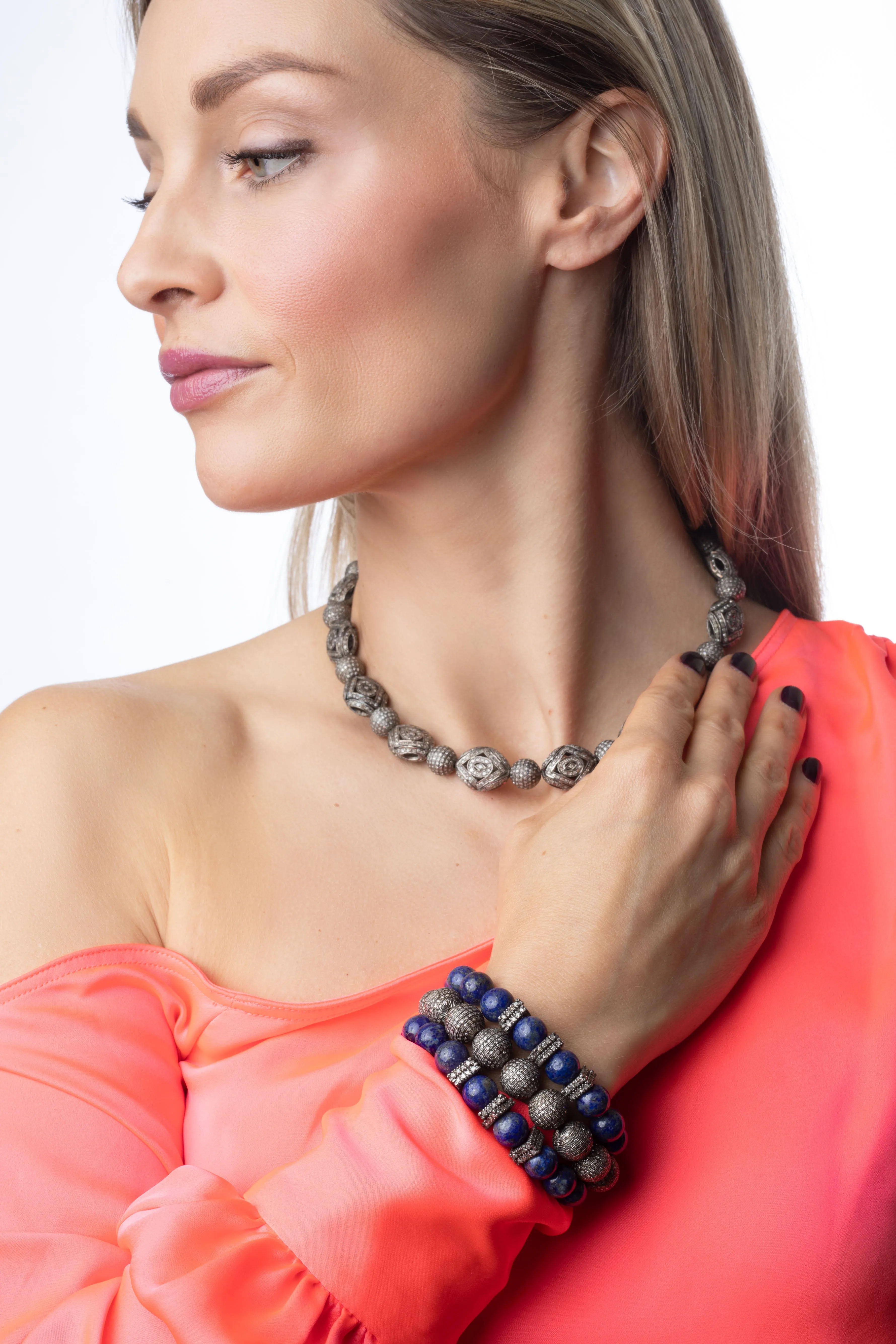 Pave Diamond, Teal Jade Bracelet