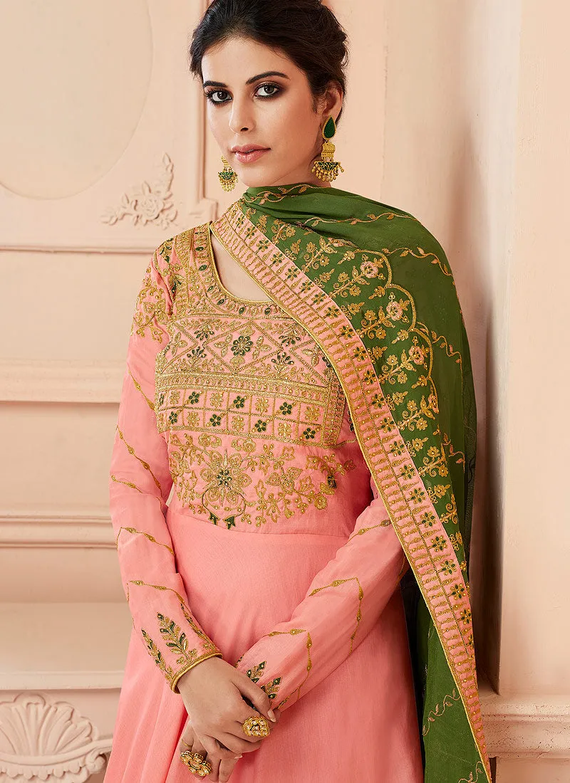 Peach And Green Traditional Anarkali Suit