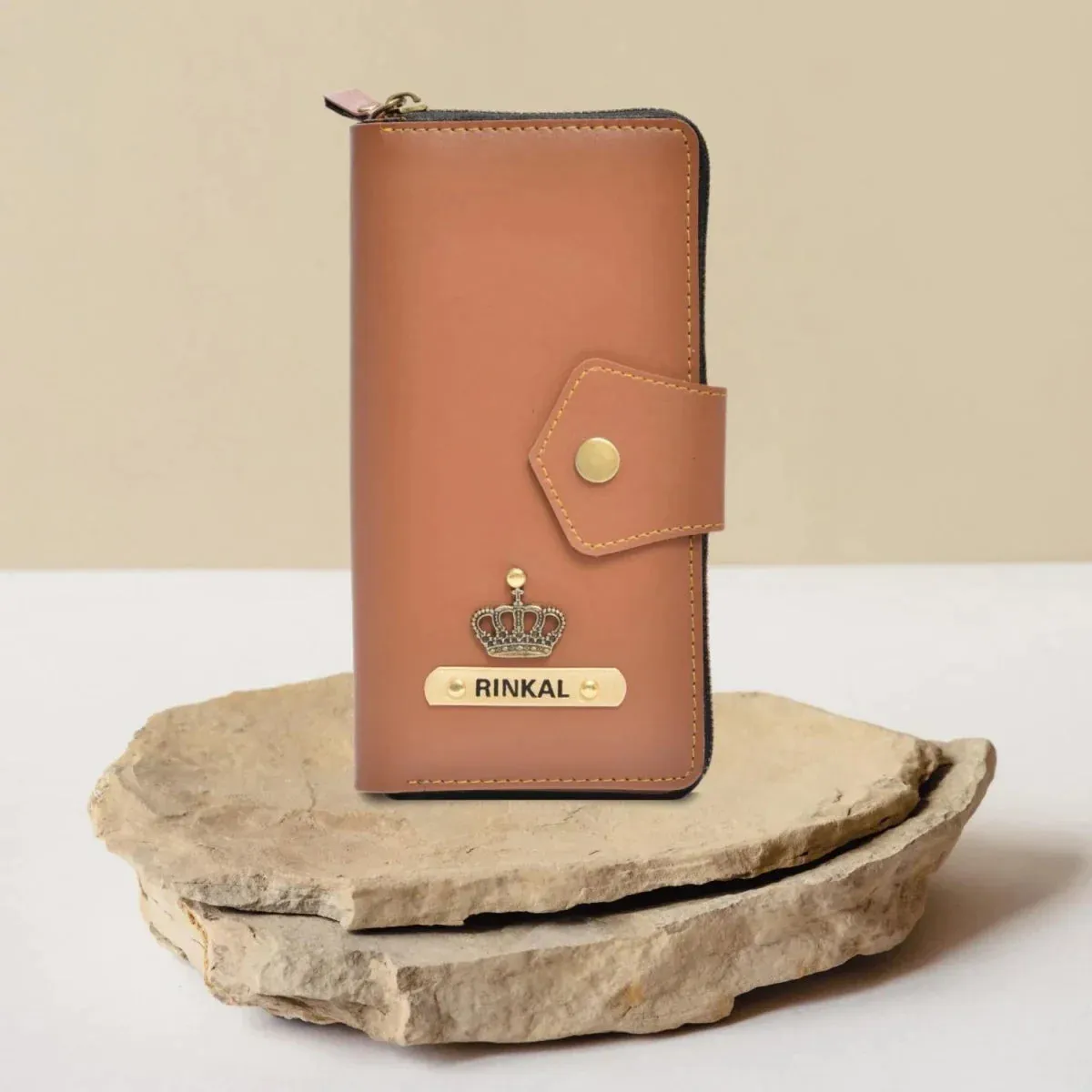 Personalized Zip-around Lady Wallet - Tan