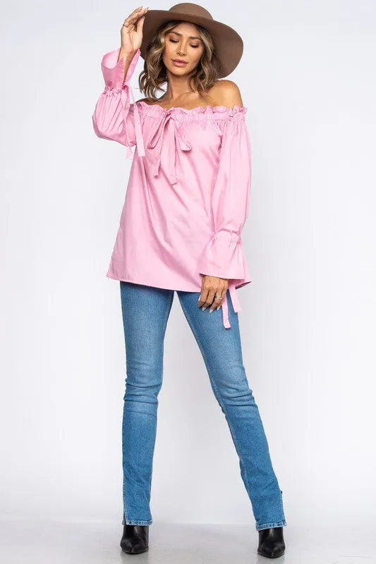 Pink Ruffled Off Shoulder Top