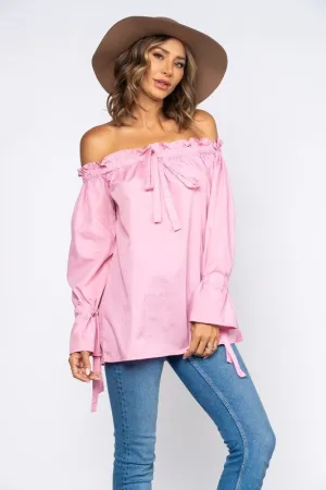 Pink Ruffled Off Shoulder Top