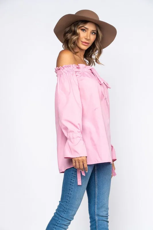 Pink Ruffled Off Shoulder Top