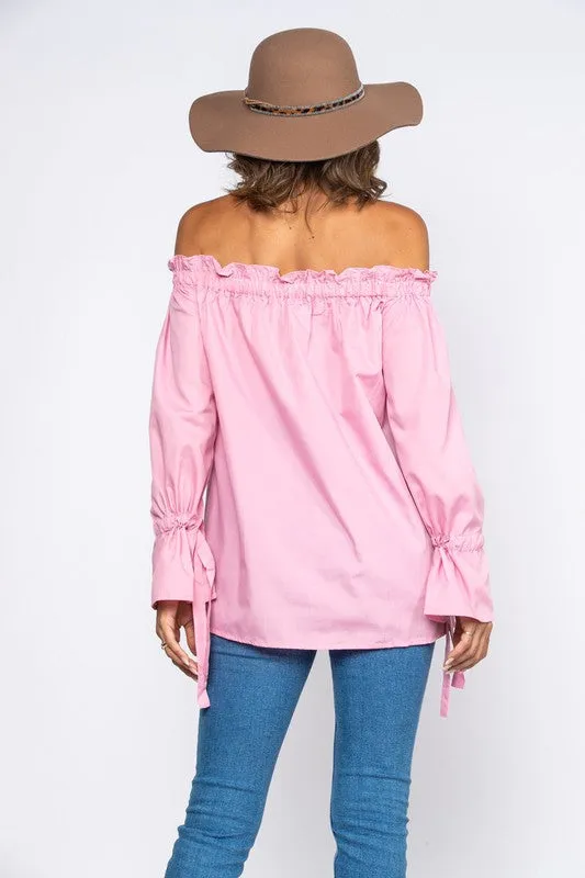 Pink Ruffled Off Shoulder Top