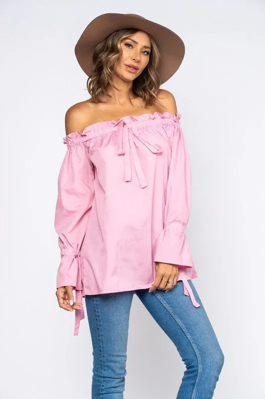 Pink Ruffled Off Shoulder Top