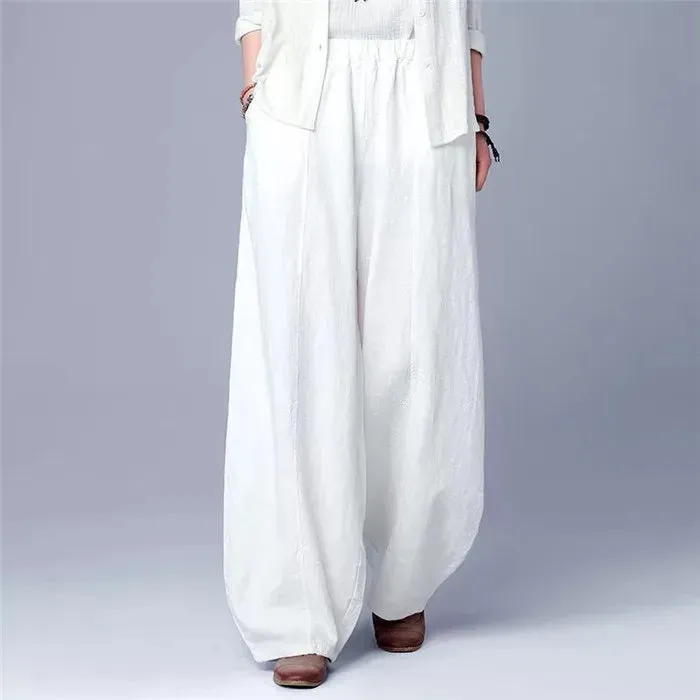 Plus size Casual Oversized Baggy Pants for Women Elastic Waist Retro Loose Harem Pants Trousers