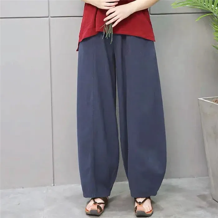 Plus size Casual Oversized Baggy Pants for Women Elastic Waist Retro Loose Harem Pants Trousers