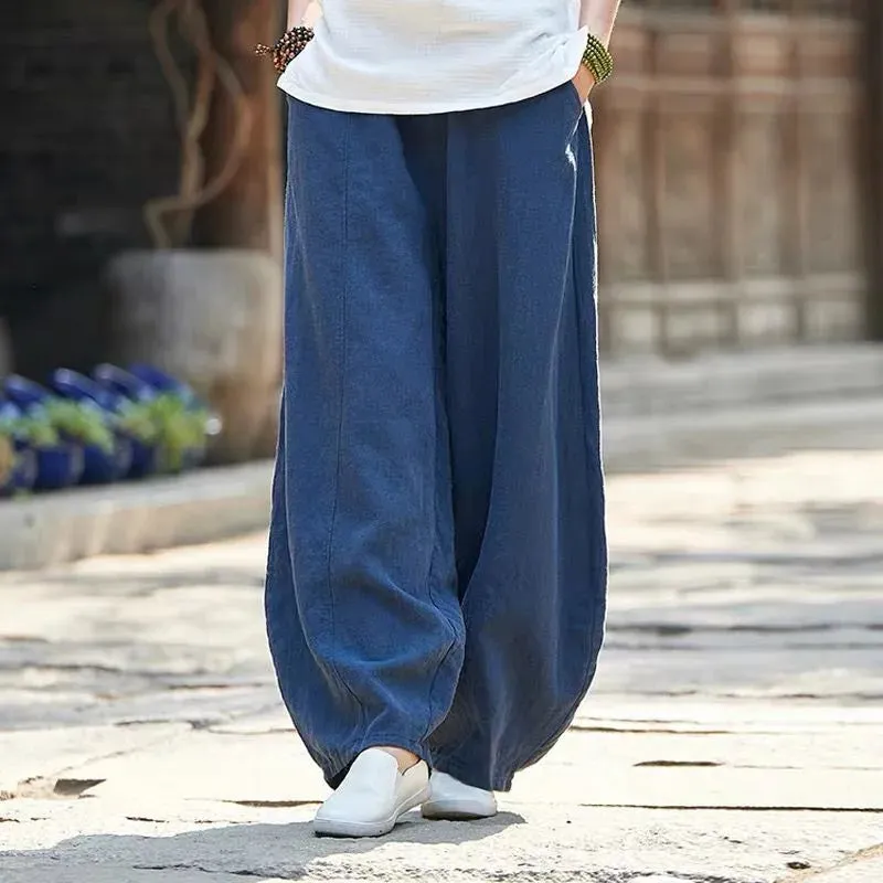 Plus size Casual Oversized Baggy Pants for Women Elastic Waist Retro Loose Harem Pants Trousers