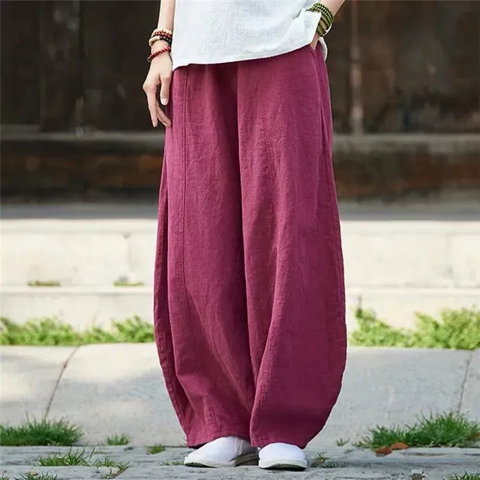 Plus size Casual Oversized Baggy Pants for Women Elastic Waist Retro Loose Harem Pants Trousers