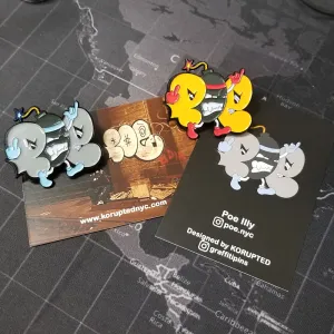 Poe Illy "F- You" Gray & Orange Bomb Throwie - Enamel Pin Set