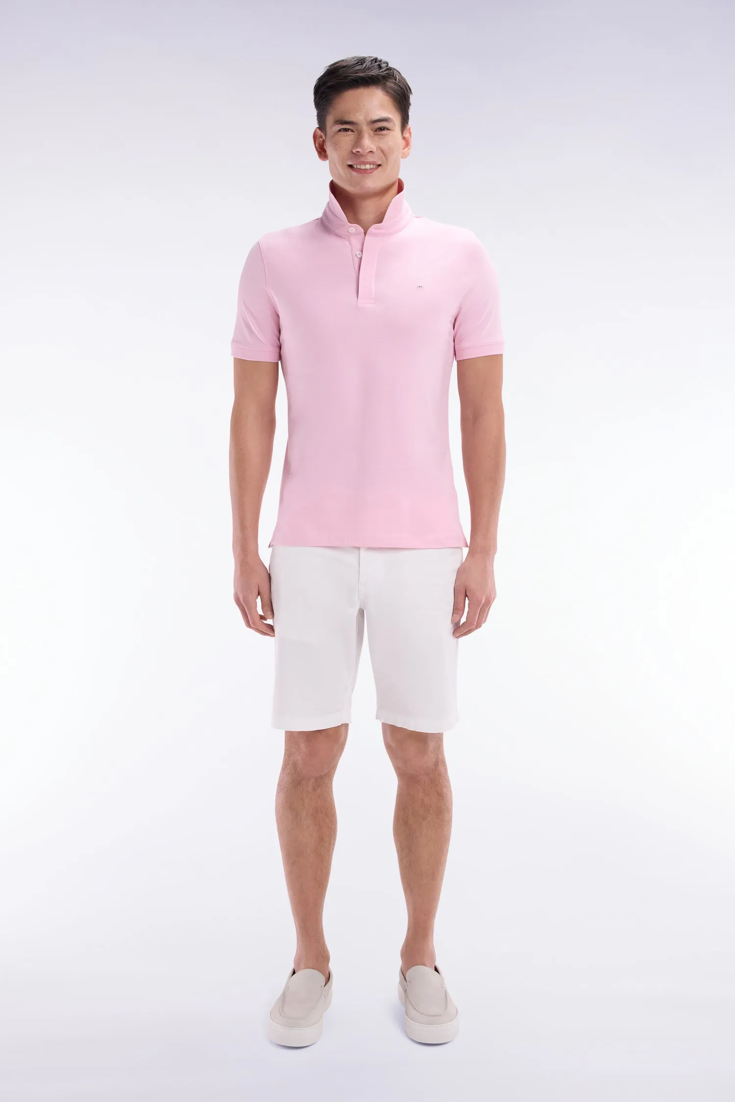 Polo à manches courtes en piqué coton stretch rose coupe ajustée