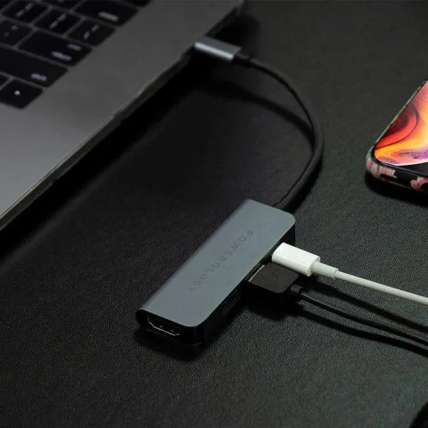 Powerology - 4 in 1 USB-C Hub with HDMI & USB 3.0