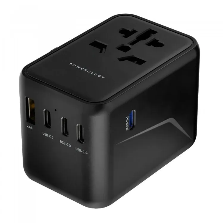 Powerology Universal Multi-Port Travel Adapter PD 65W Transpert