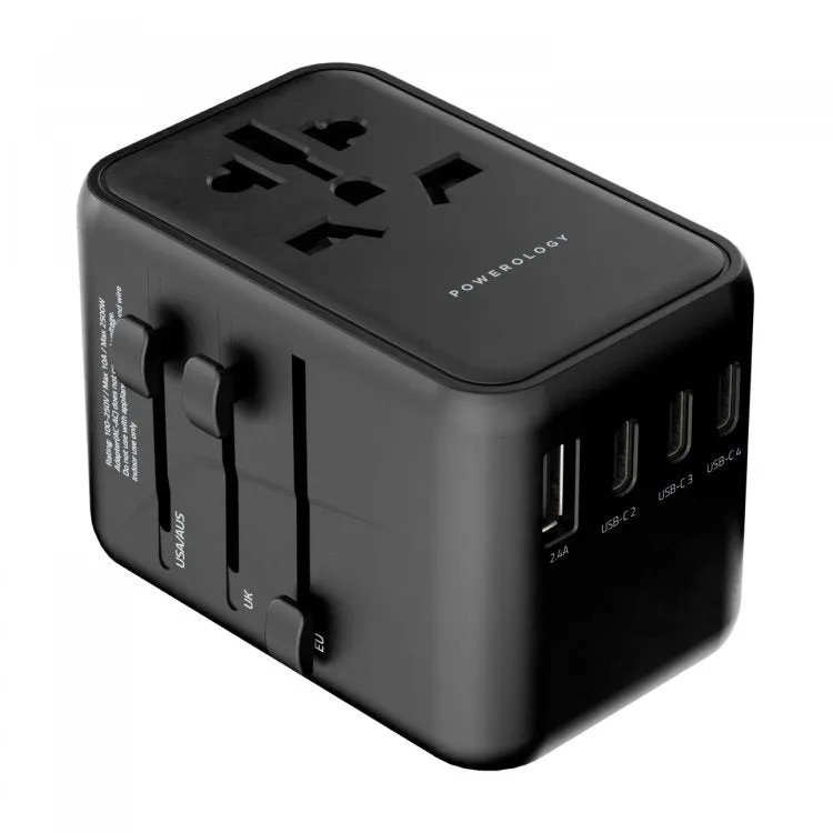 Powerology Universal Multi-Port Travel Adapter PD 65W Transpert