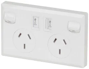 Powertech Double Switched Socket 2 x USB