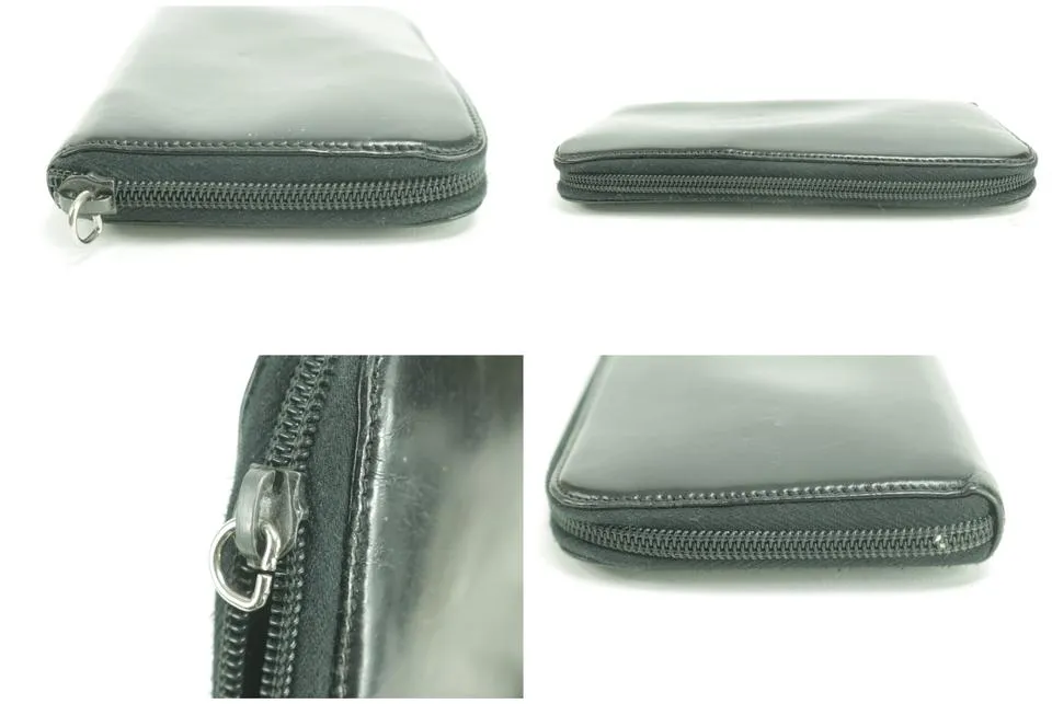 Prada Enamel Logo Zip Around Long Wallet Black Laather Clutch 12PK0123