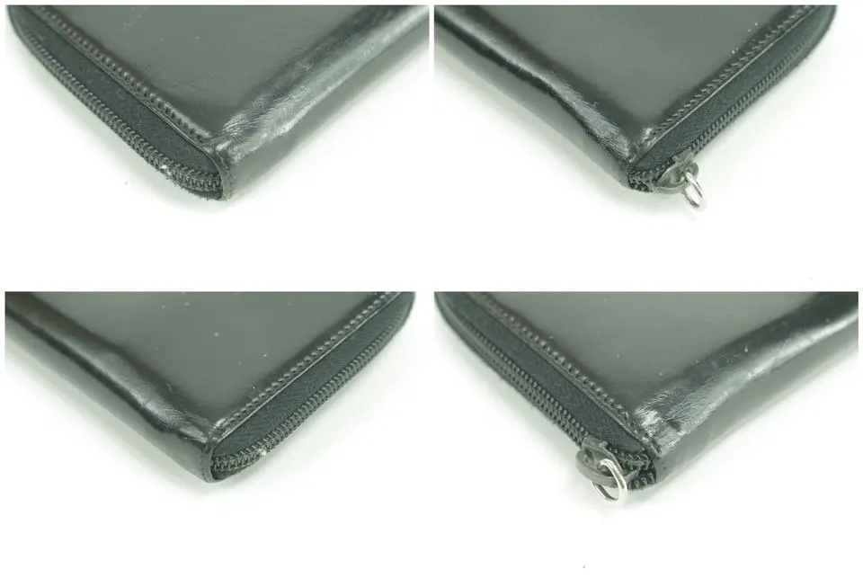 Prada Enamel Logo Zip Around Long Wallet Black Laather Clutch 12PK0123