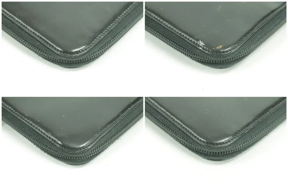 Prada Enamel Logo Zip Around Long Wallet Black Laather Clutch 12PK0123