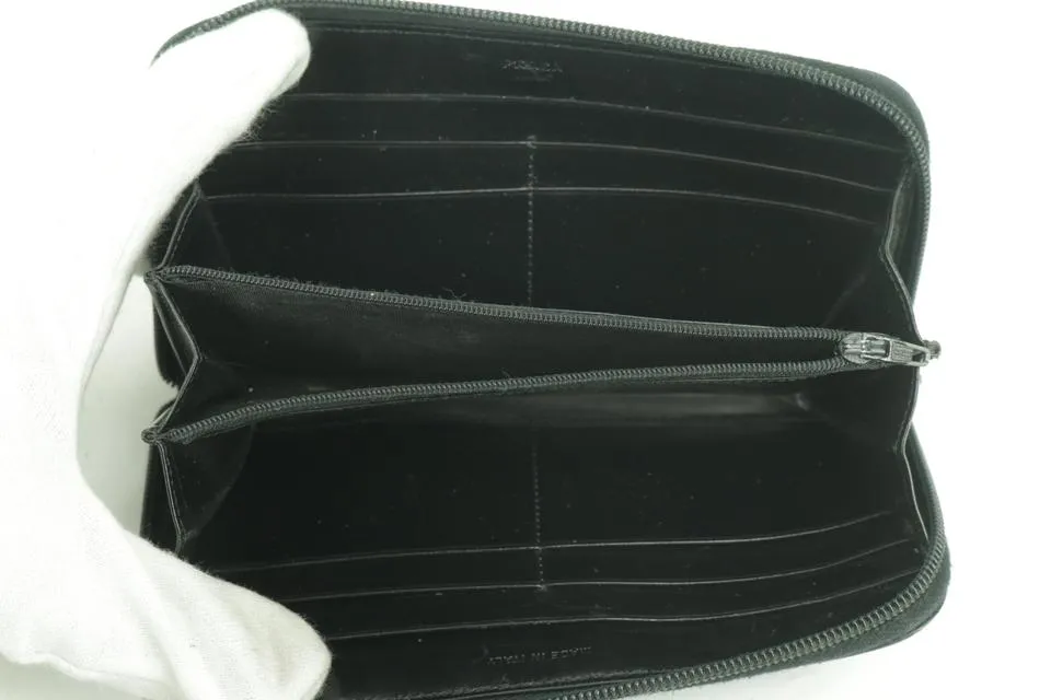 Prada Enamel Logo Zip Around Long Wallet Black Laather Clutch 12PK0123