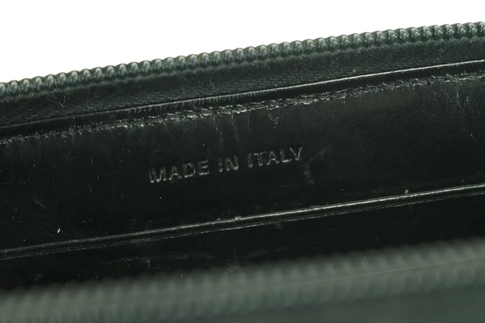 Prada Enamel Logo Zip Around Long Wallet Black Laather Clutch 12PK0123