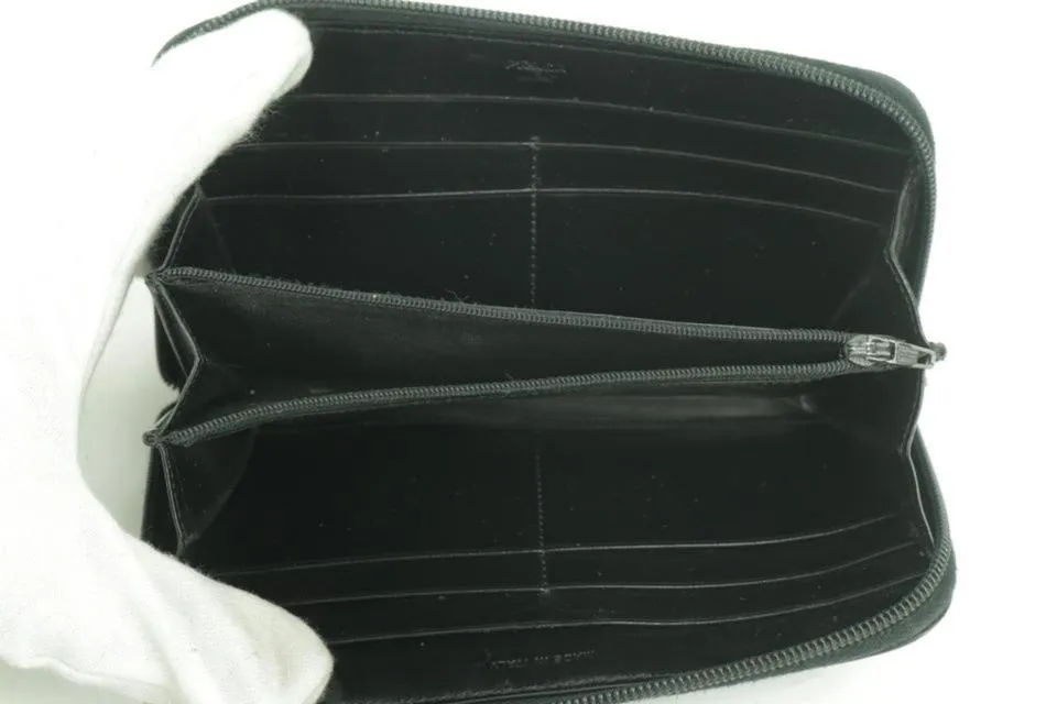 Prada Enamel Logo Zip Around Long Wallet Black Laather Clutch 12PK0123
