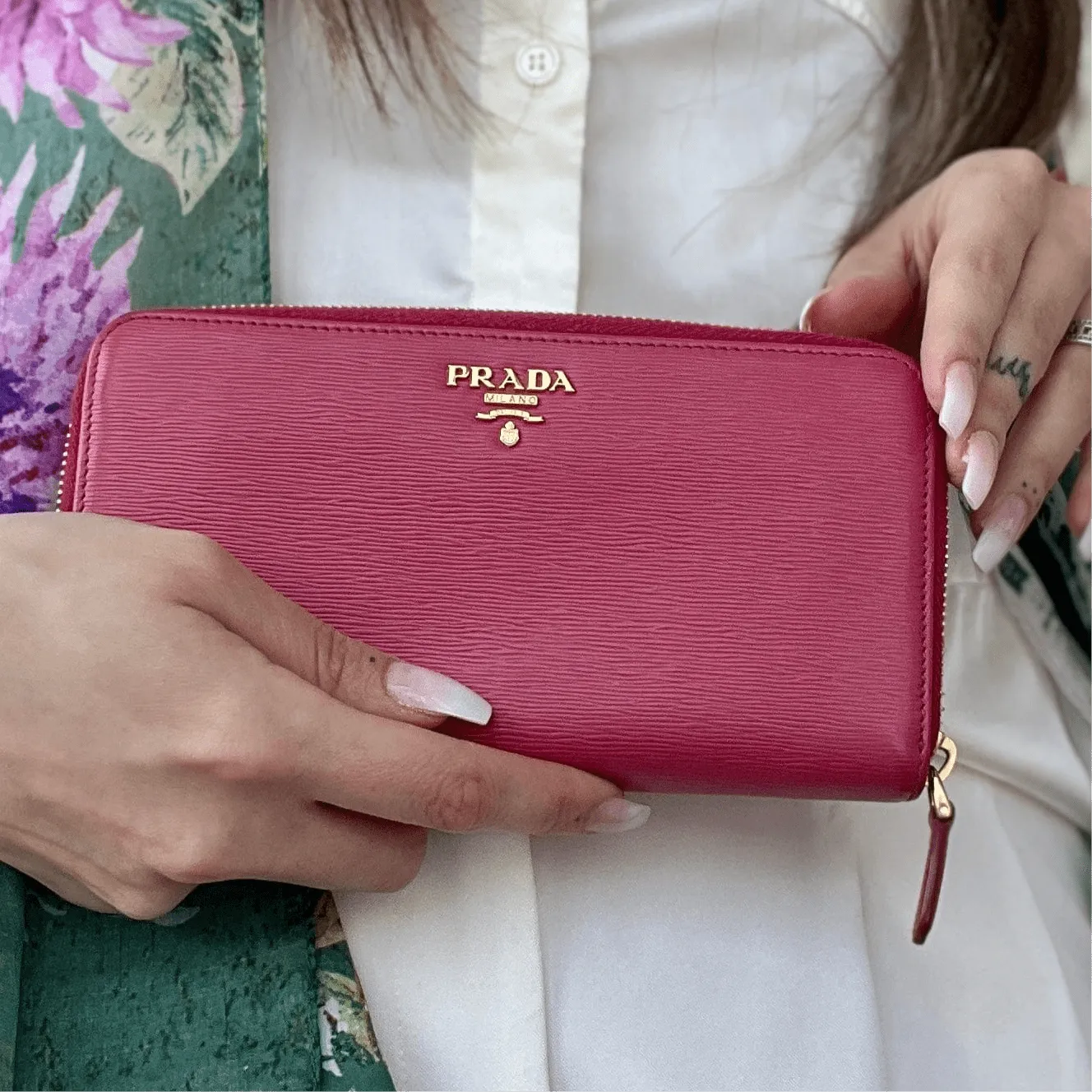 Prada Leather Zip Around Continental Wallet