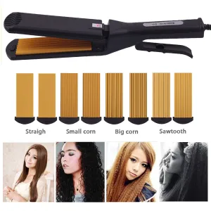 Pro 4-IN-1 Replaceable Ceramic Hair Crimper Corrugating Adjustable Temperature Curling Flat Iron Hair Crimper Straightener With 4 Pair Plates