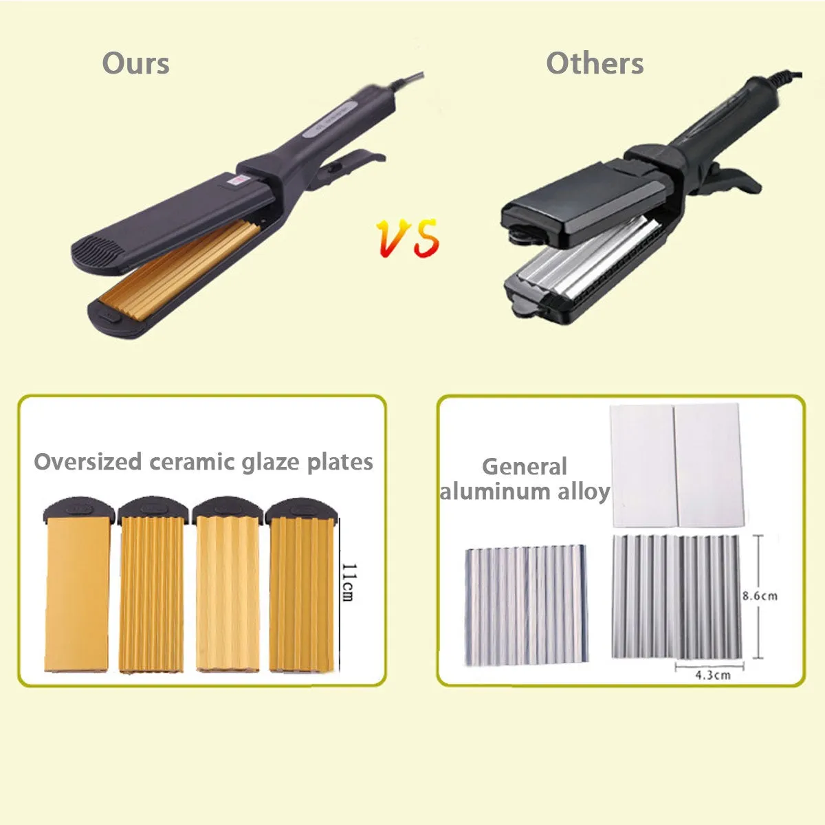 Pro 4-IN-1 Replaceable Ceramic Hair Crimper Corrugating Adjustable Temperature Curling Flat Iron Hair Crimper Straightener With 4 Pair Plates