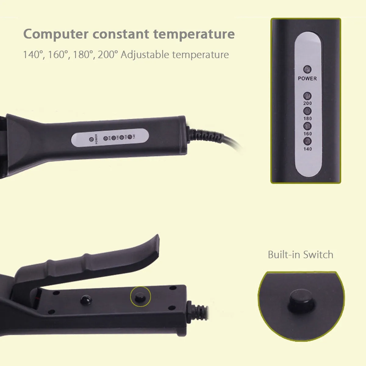 Pro 4-IN-1 Replaceable Ceramic Hair Crimper Corrugating Adjustable Temperature Curling Flat Iron Hair Crimper Straightener With 4 Pair Plates