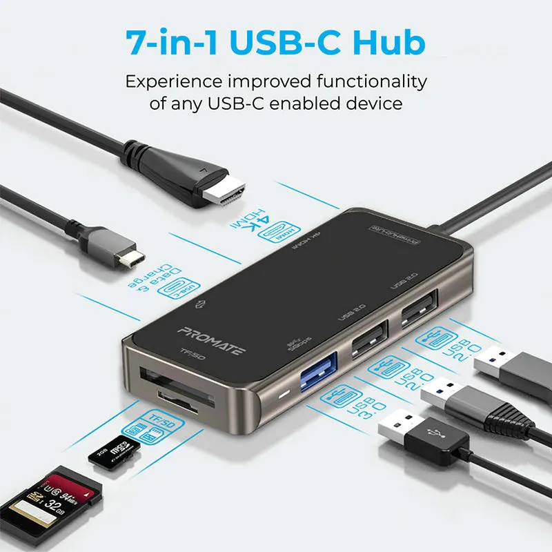 Promate Primehub-Lite Ultra-Fast Compact Multi-Port Usb-C Hub