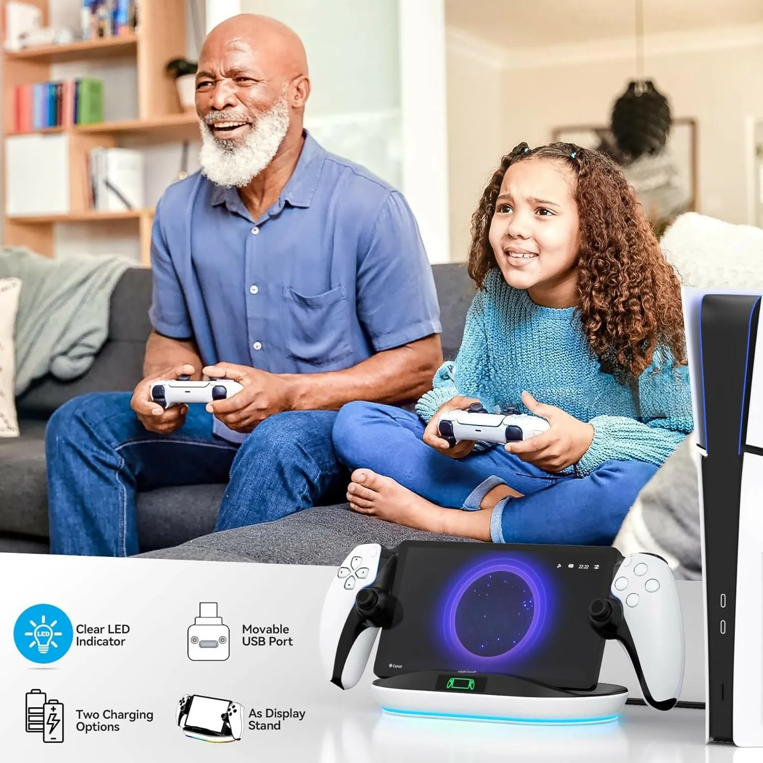 PS Portal Charging Dock/ Stand - includes Magnetic USB-C Connector and Charging Indicator lights - LVVIL