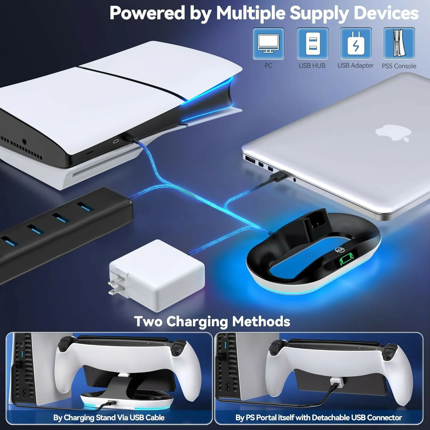 PS Portal Charging Dock/ Stand - includes Magnetic USB-C Connector and Charging Indicator lights - LVVIL